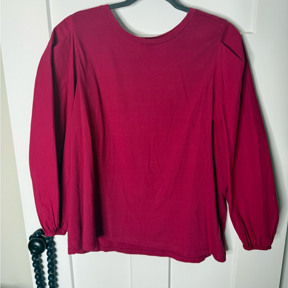Mud Pie Fuschia Puff Sleeve Relaxed Blouse